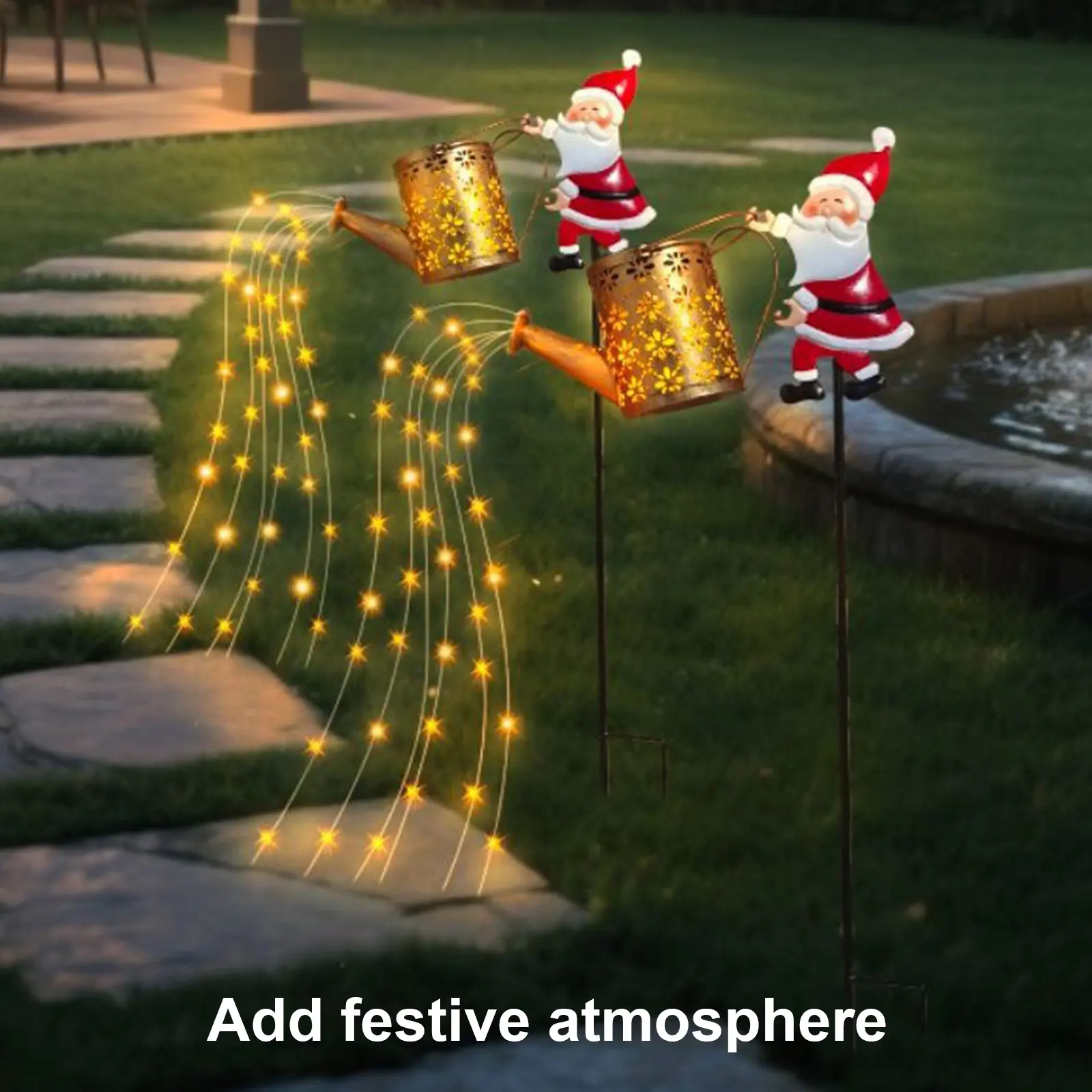 1 Pack Santa Solar Lawn Light Solar Santa Garden Lights Solar Santa Watering Can Lights for Landscape Patio Pathway Yard