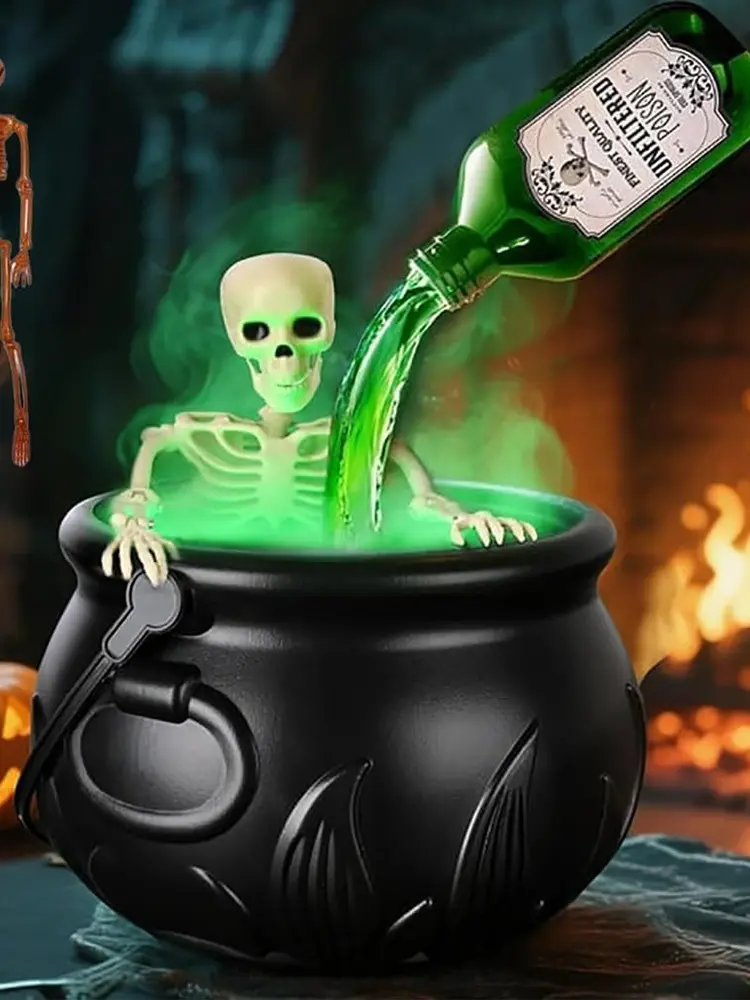 Floating Potion Cauldron Diffuser with Floating Potion Bottle and Diffuser Bubbling Black Cauldron for Home Table Mantel Kitchen