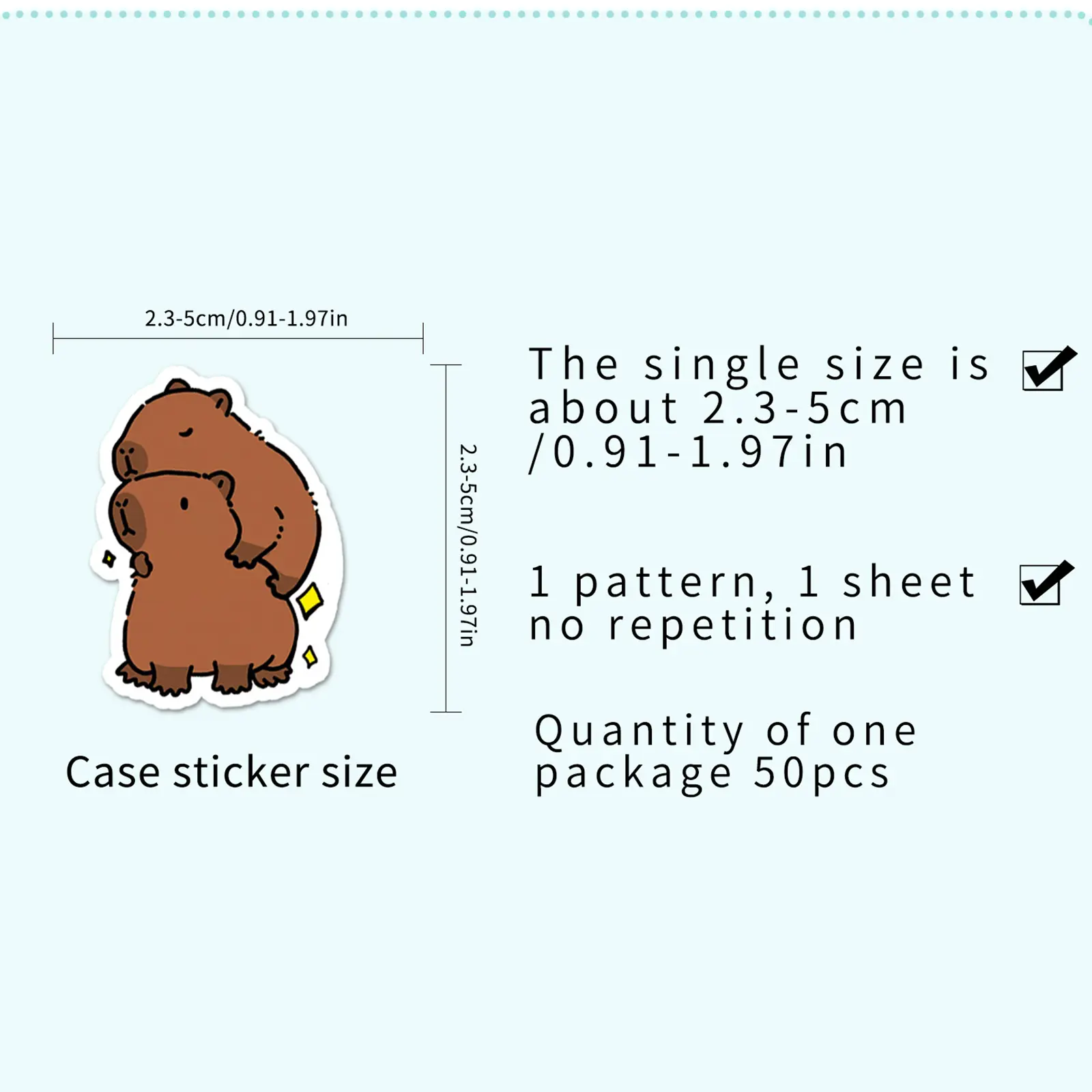 50 Pack Capybara Stickers Cute Brown Stickers Waterproof Cartoon Animal Decals for Water Bottle Skateboard Decor