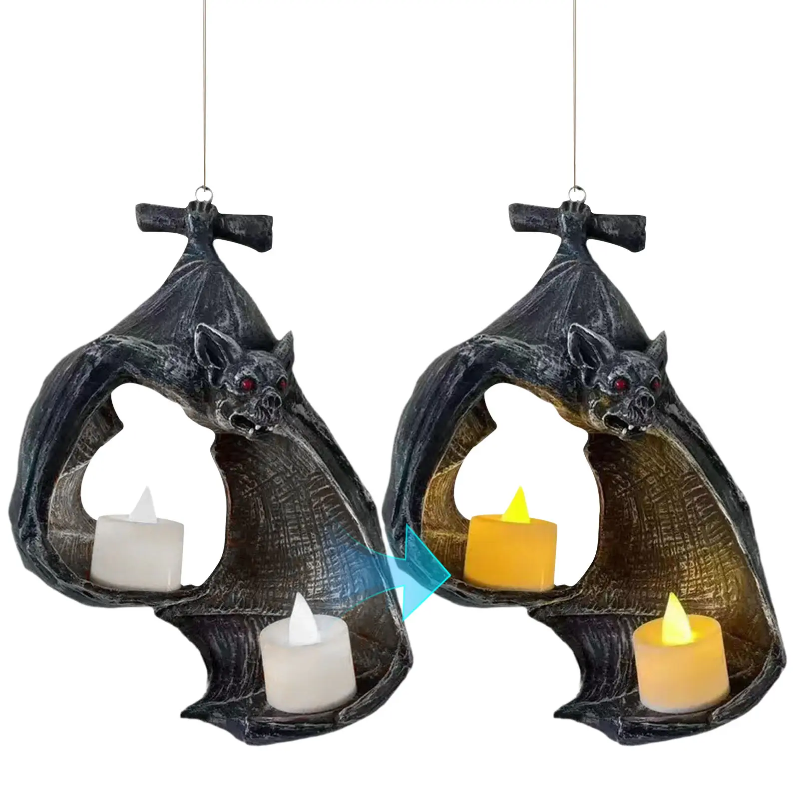 New Bat Wall Tealight Holder Halloween Candlestick Bat Statue Garden Hanging Sculpture Light Garden Home Decoration Candle Rack
