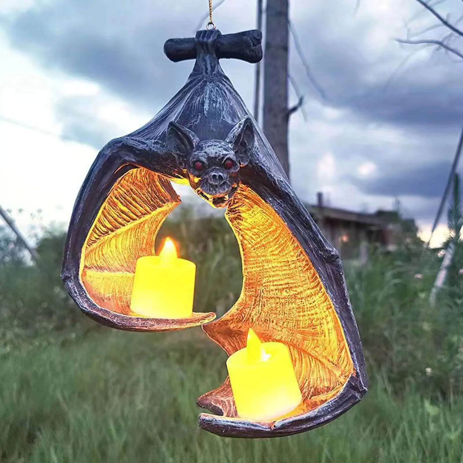 New Bat Wall Tealight Holder Halloween Candlestick Bat Statue Garden Hanging Sculpture Light Garden Home Decoration Candle Rack