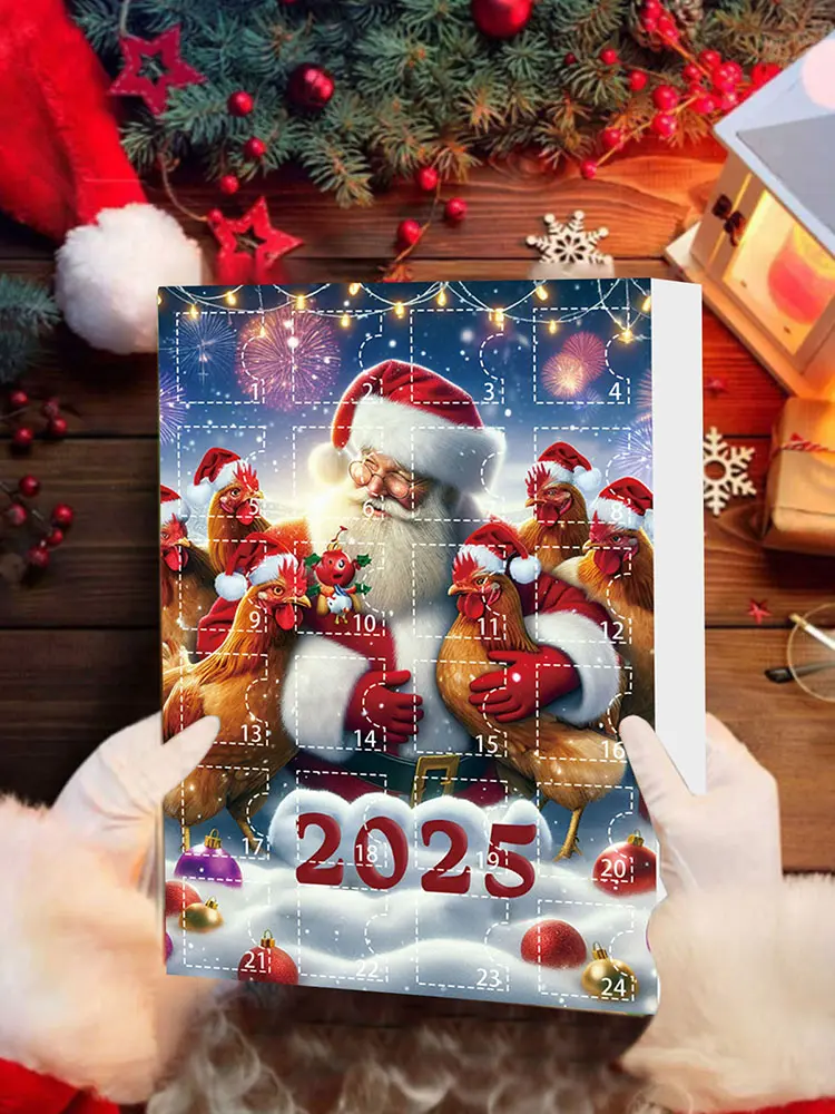 Christmas Countdown Calendar Chicken with Santa Hats 2D Hanging Ornament Christmas Advent Calendar Chicken Countdown Calendar