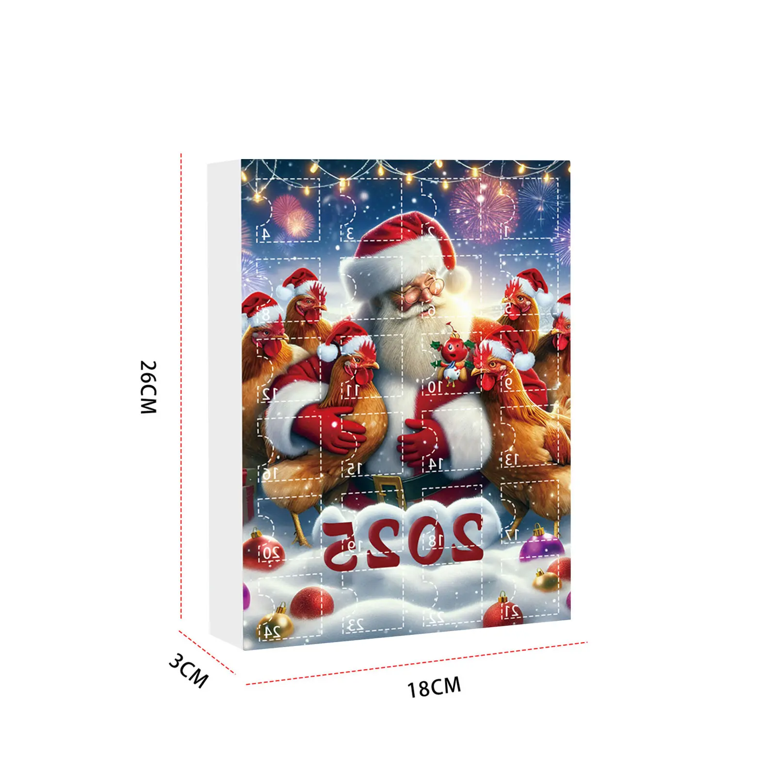 Christmas Countdown Calendar Chicken with Santa Hats 2D Hanging Ornament Christmas Advent Calendar Chicken Countdown Calendar