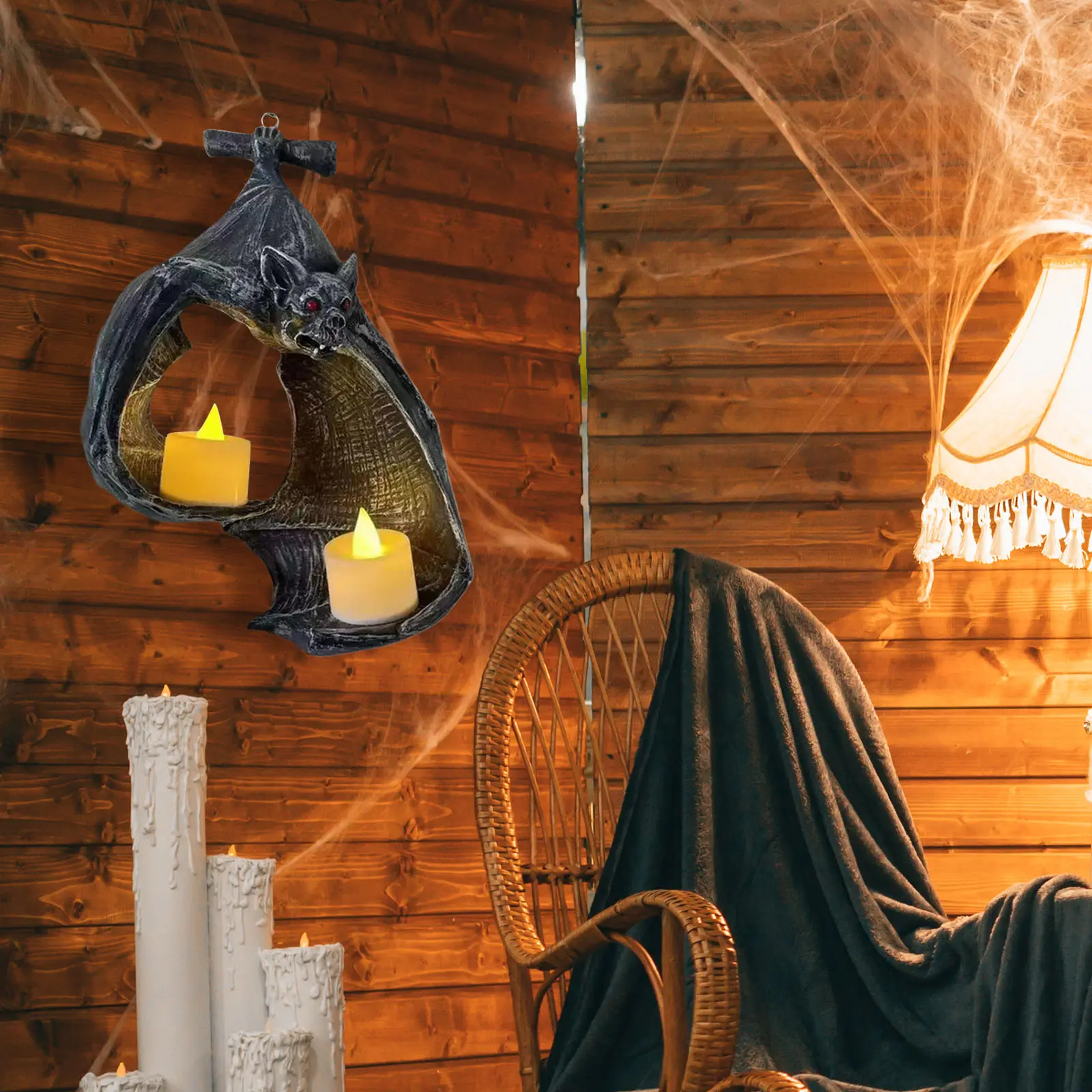New Bat Wall Tealight Holder Halloween Candlestick Bat Statue Garden Hanging Sculpture Light Garden Home Decoration Candle Rack