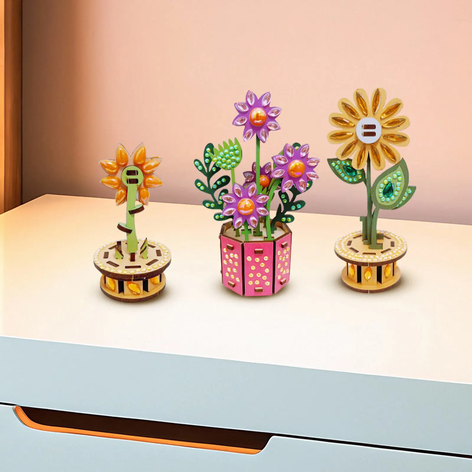 3D Puzzle DIY Wooden Flower 3D DIY Wood Crafts Flower Flower Wooden Ornaments for Adults & Youngster