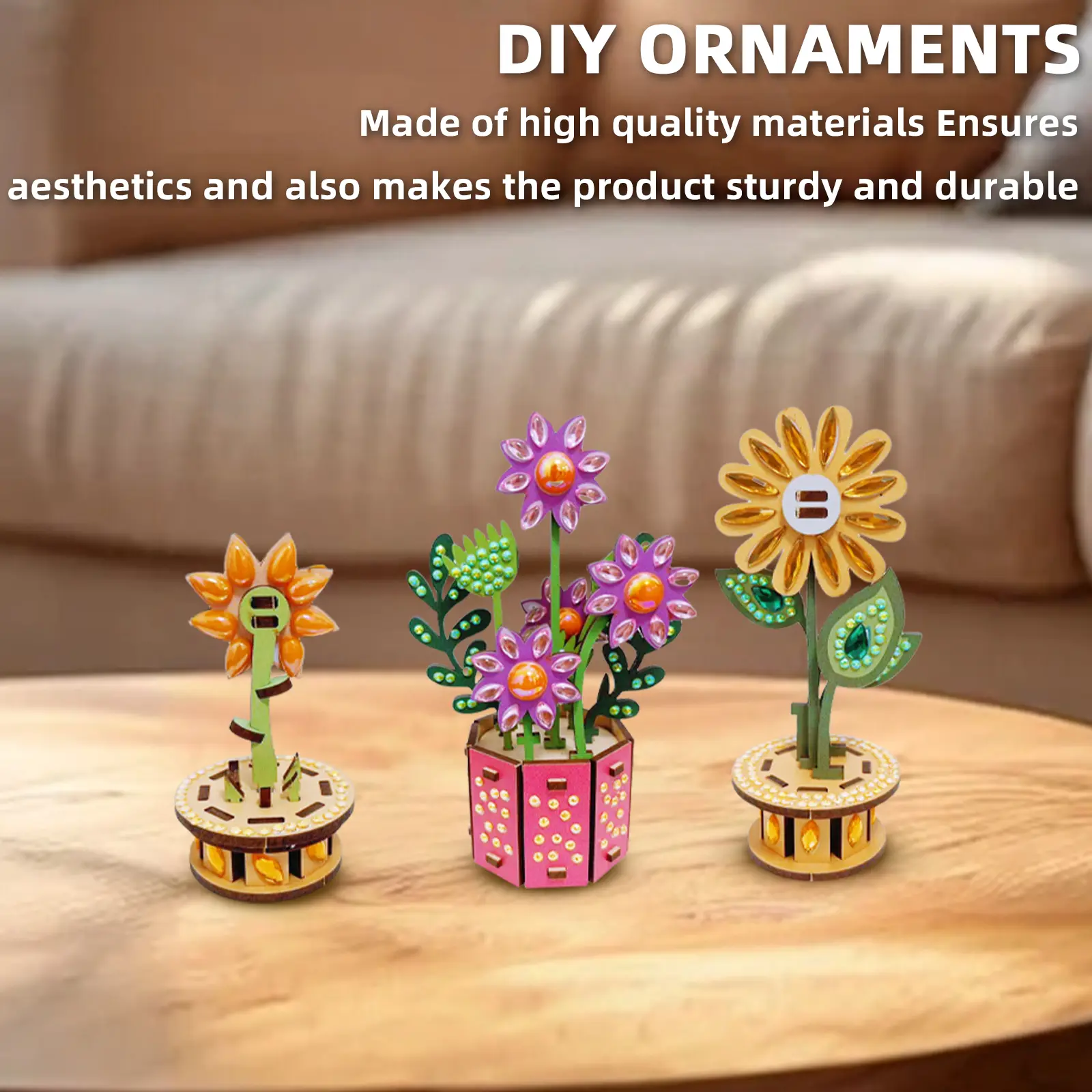 3D Puzzle DIY Wooden Flower 3D DIY Wood Crafts Flower Flower Wooden Ornaments for Adults & Youngster