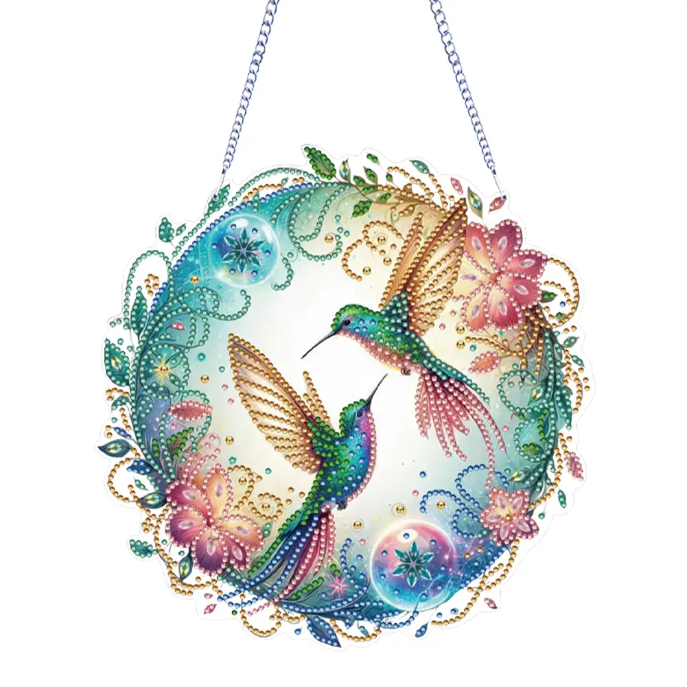 2D Flat Hummingbird DIY Rhinestone Diamond Art Window Pendants Special Shape Diamond Art Pendant Wall Decor for Home & Windows
