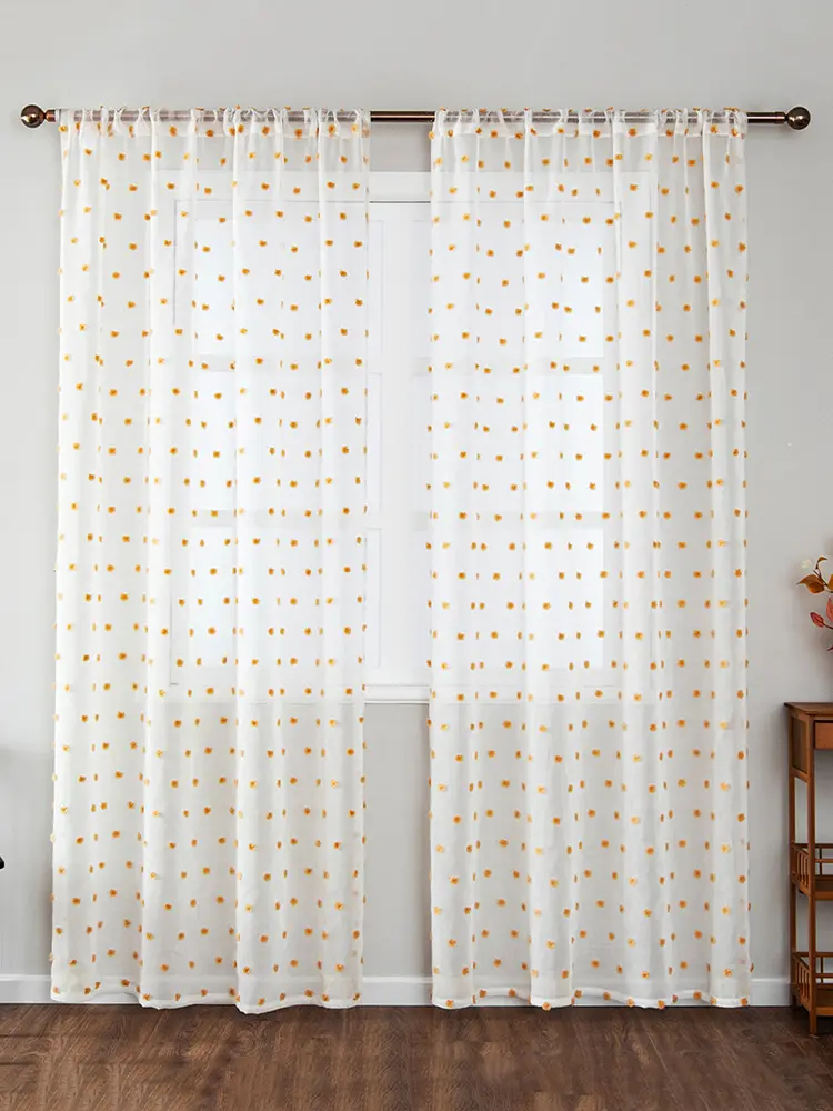 Floral Pink Nursery Curtains Double Layer Drape Dorm Curtain with Pink Pom Blocking Curtain Pom Sheer for Living Room