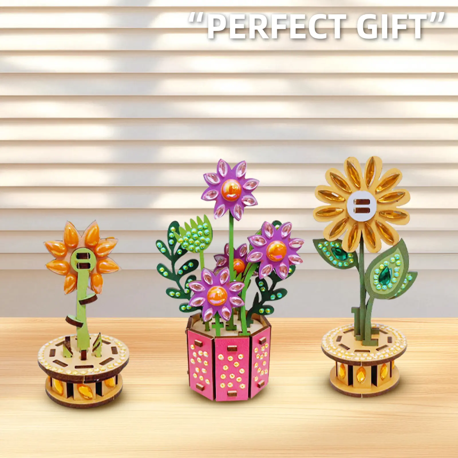 3D Puzzle DIY Wooden Flower 3D DIY Wood Crafts Flower Flower Wooden Ornaments for Adults & Youngster