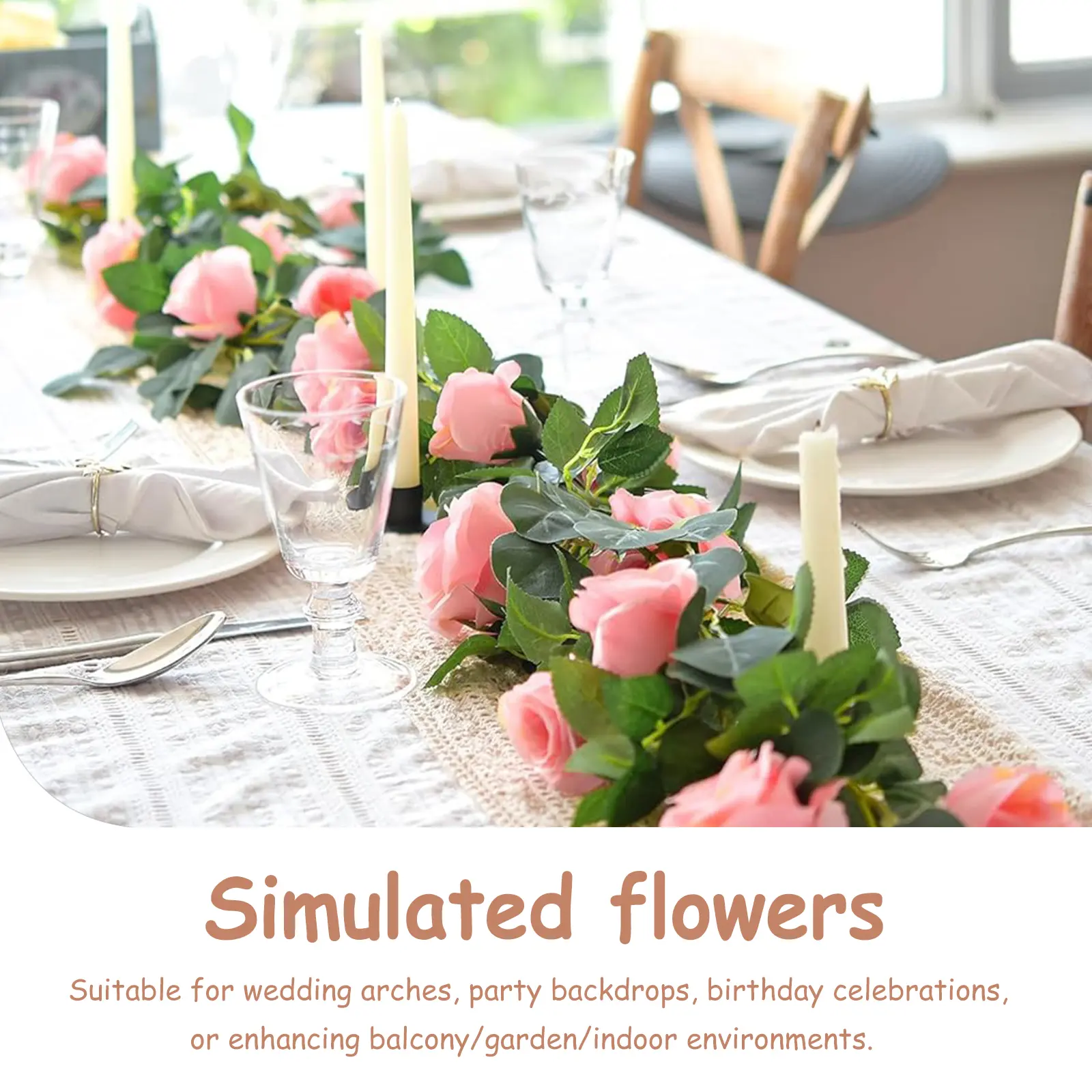 Artificial Vines Flowers Arch Wall Party Mantle Silk Roses Lvy Vine for Wedding Arch Party Wall Garden Ceremony