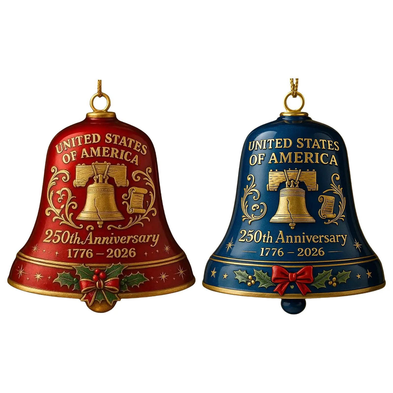 USA 250th Anniversary Bell Multi-Purpose 3D Commemorative Bell Anniversary Bell Ornament for Christmas Tree Decorations