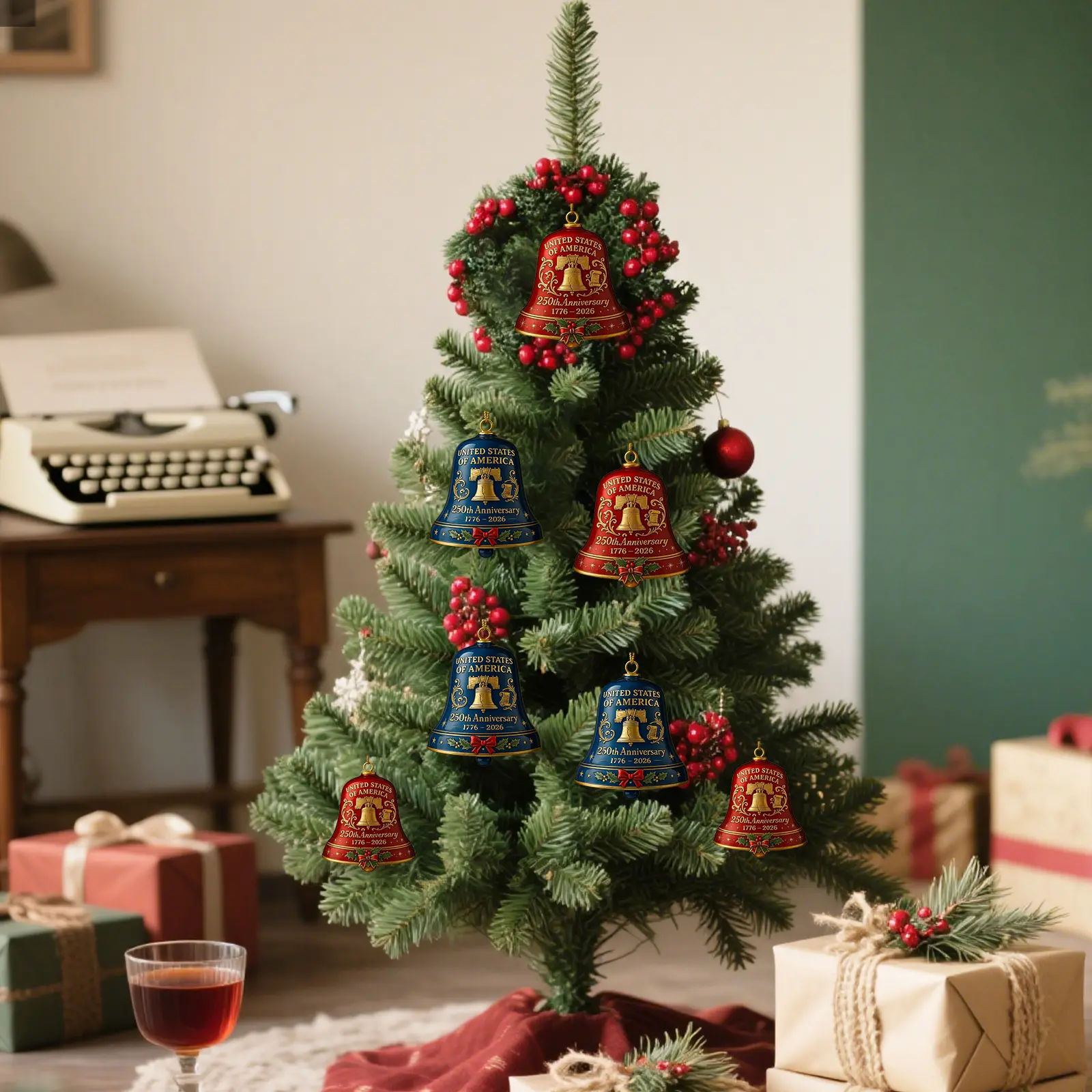 USA 250th Anniversary Bell Multi-Purpose 3D Commemorative Bell Anniversary Bell Ornament for Christmas Tree Decorations