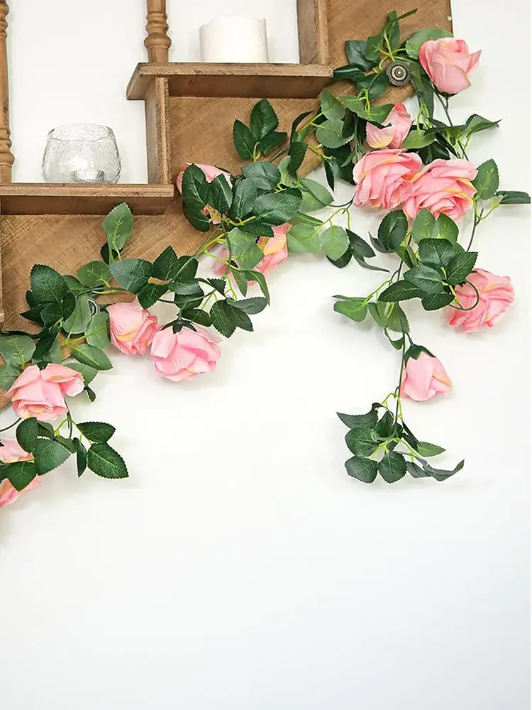 Artificial Vines Flowers Arch Wall Party Mantle Silk Roses Lvy Vine for Wedding Arch Party Wall Garden Ceremony