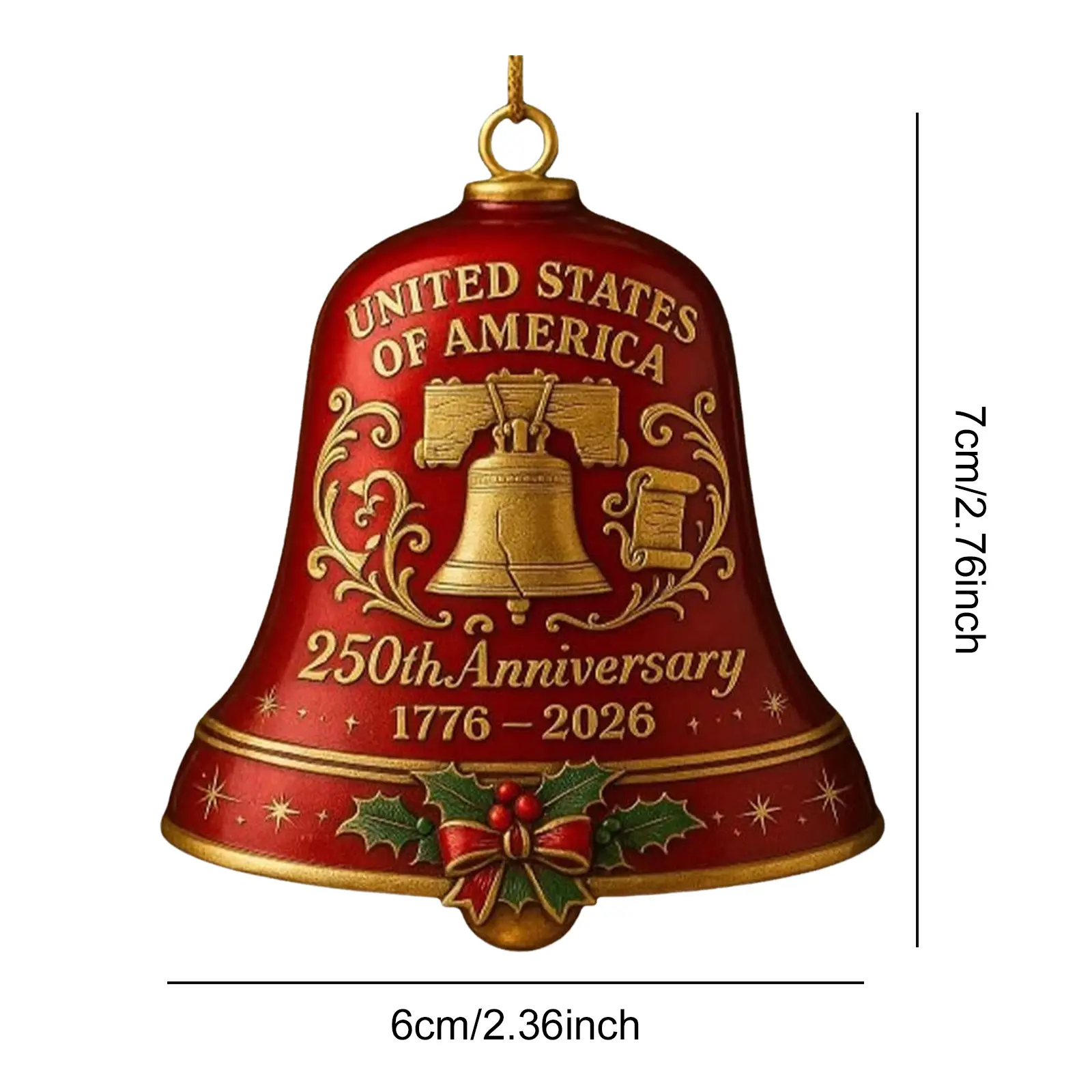 USA 250th Anniversary Bell Multi-Purpose 3D Commemorative Bell Anniversary Bell Ornament for Christmas Tree Decorations