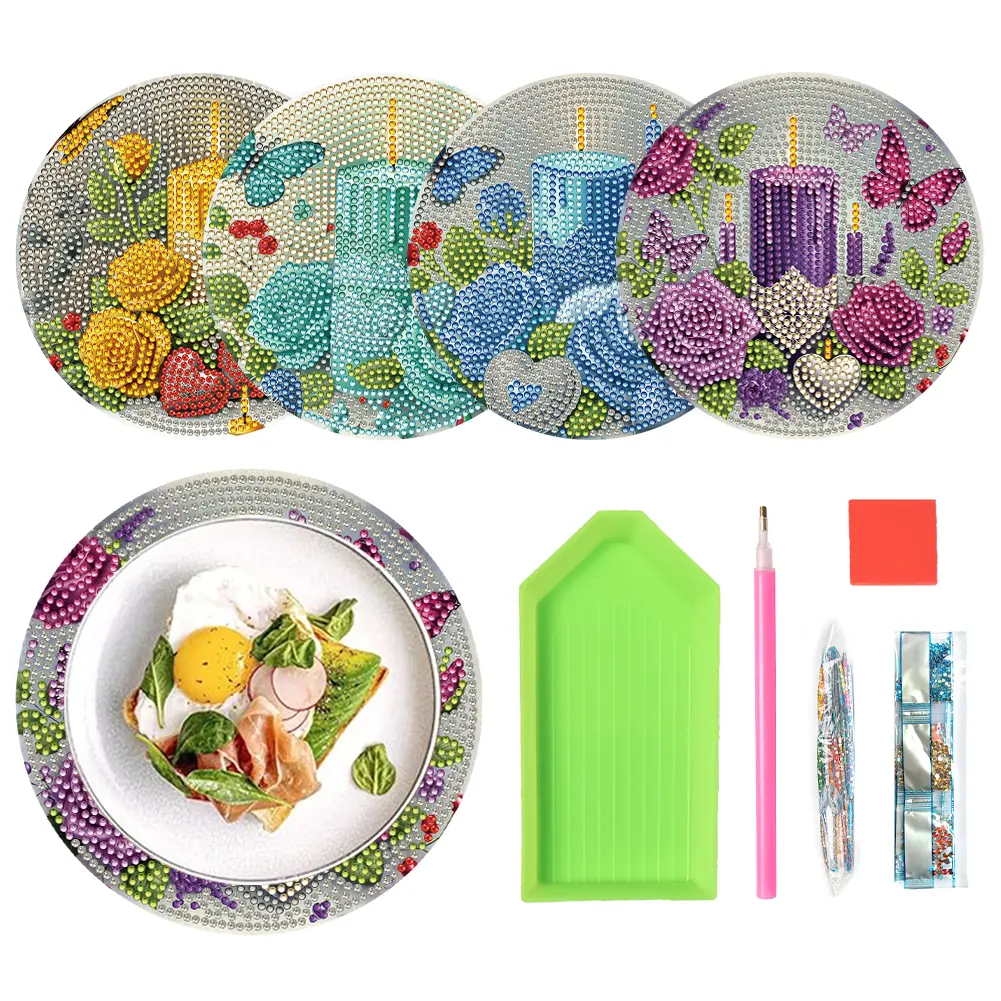 4pcs Christmas Pattern Diamond Art Painting Placemats DIY Diamond Painting Placemats Home Life Or Gifts for Friends and Family
