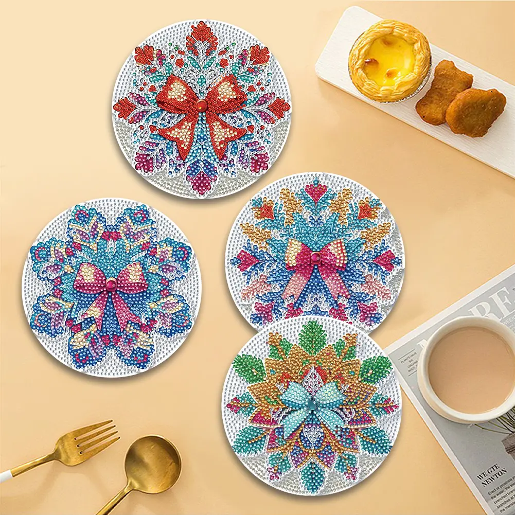4pcs Christmas Pattern Diamond Art Painting Placemats DIY Diamond Painting Placemats Home Life Or Gifts for Friends and Family