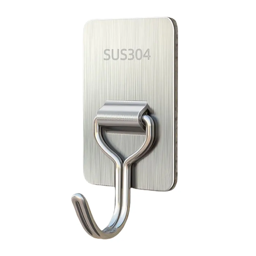 2Pcs Self Adhesive Wall Hooks Stainless Steel Key Hanger Rack Thicken Stick On Towel Hooks for Bathroom Wardrobe Bedroom