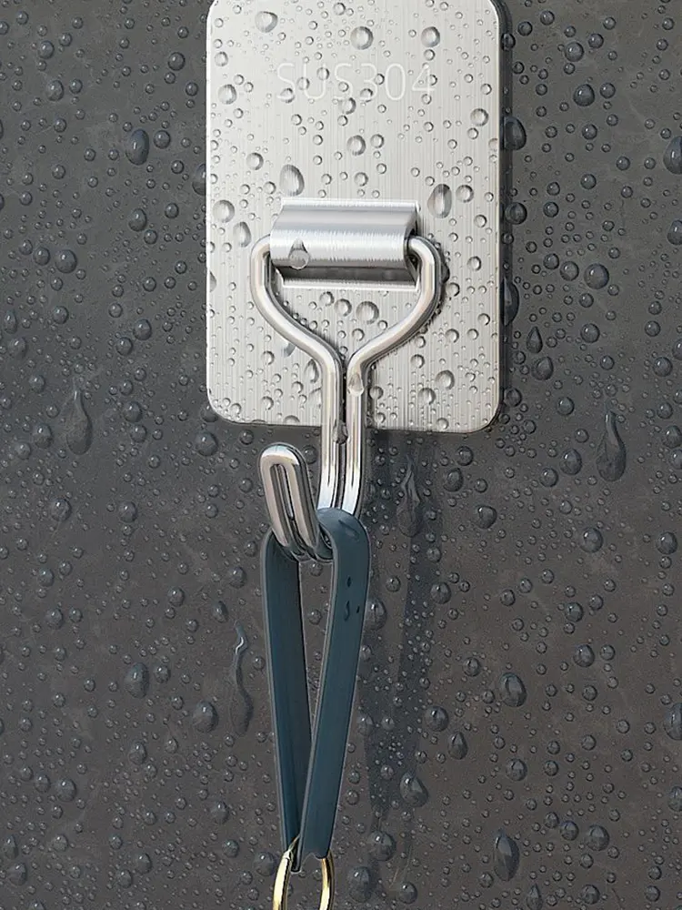 2Pcs Self Adhesive Wall Hooks Stainless Steel Key Hanger Rack Thicken Stick On Towel Hooks for Bathroom Wardrobe Bedroom