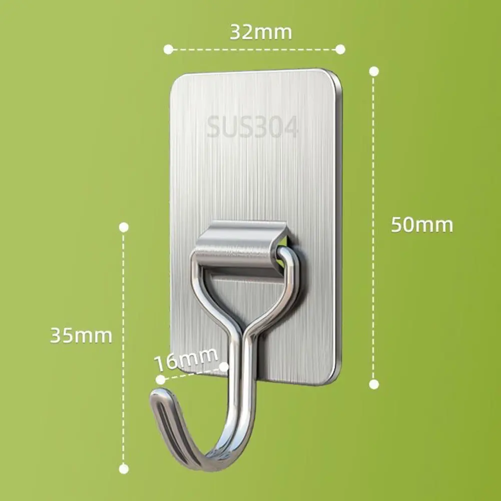2Pcs Self Adhesive Wall Hooks Stainless Steel Key Hanger Rack Thicken Stick On Towel Hooks for Bathroom Wardrobe Bedroom