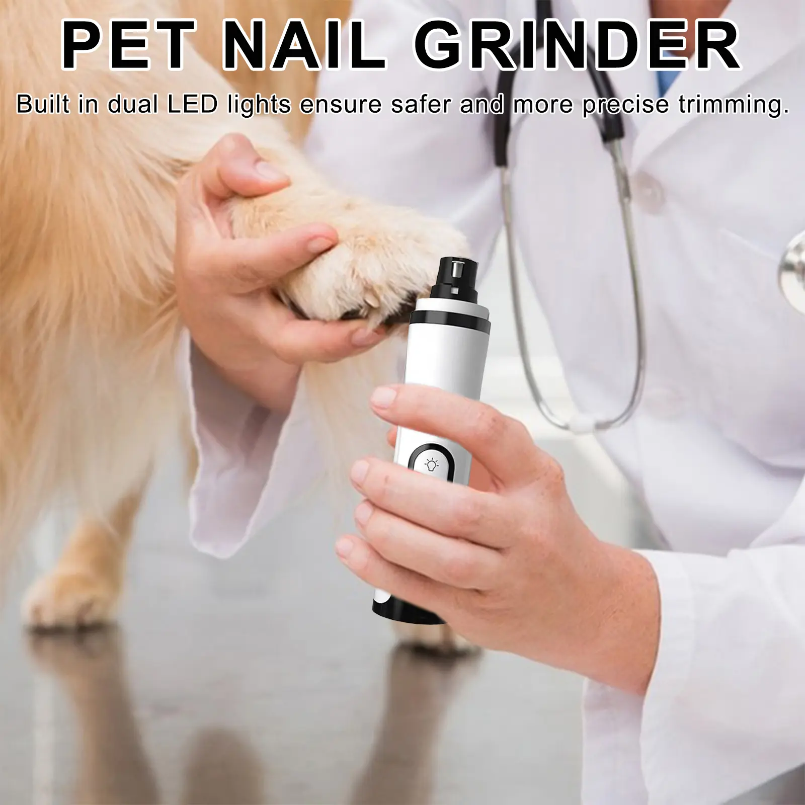 Electric Dog Nail Grinder Rechargeable Pet Nail Grinder with 2 LED Lights Cat Nail Grinder for Small Medium Large Dogs Cats