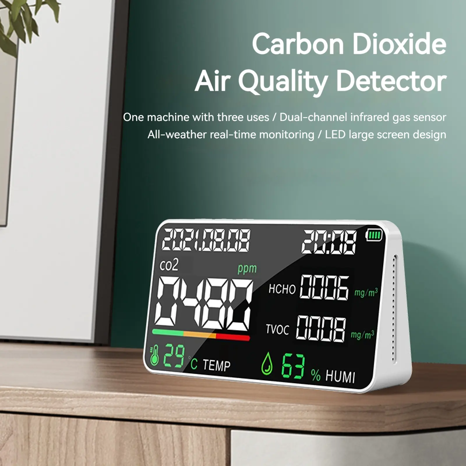 Indoor Air Quality Monitor for CO2 TVOC Formaldehyde Temperature Humidity Air Quality Detector Air Quality Tester for Home