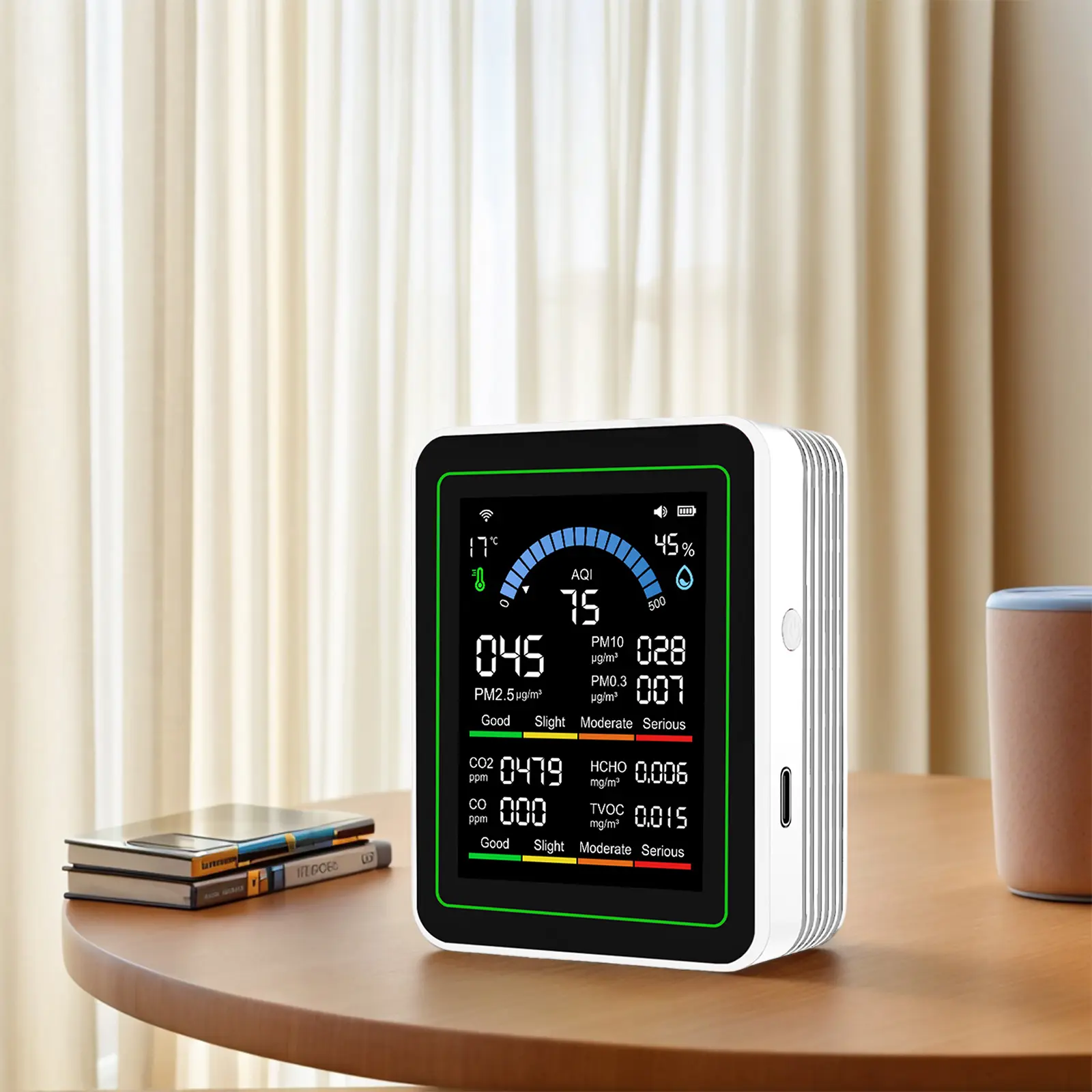 Air Quality Detector for PM2.5 PM10 CO AQI CO2 TVOC HCHO Temp Air Quality Tester for PM2.5 PM10 CO AQI for Home Office Plant