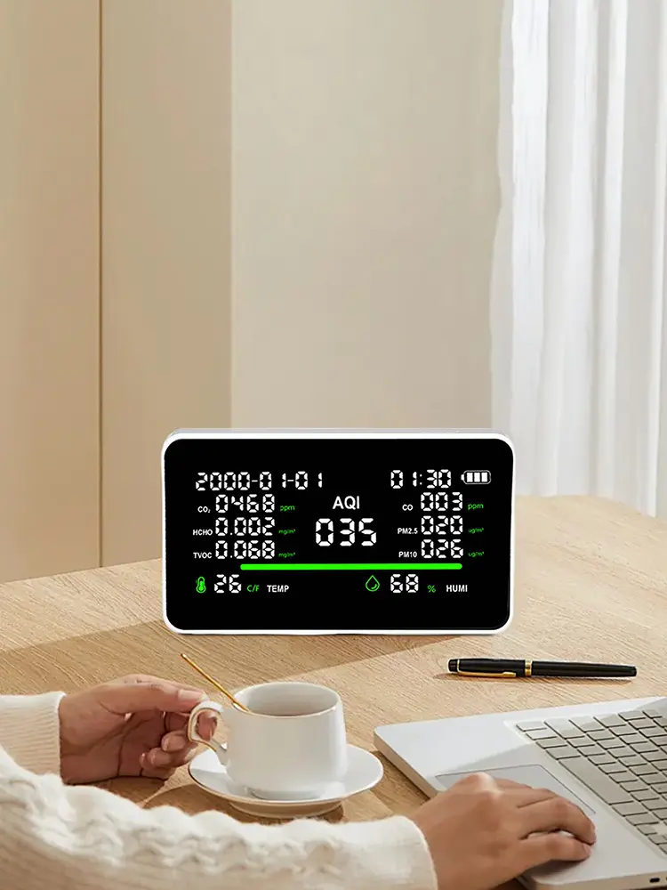 Indoor Air Quality Monitor for CO2 TVOC Formaldehyde Temperature Humidity Air Quality Detector Air Quality Tester for Home
