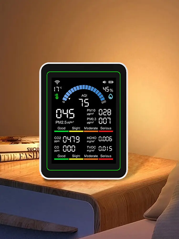 Air Quality Detector for PM2.5 PM10 CO AQI CO2 TVOC HCHO Temp Air Quality Tester for PM2.5 PM10 CO AQI for Home Office Plant