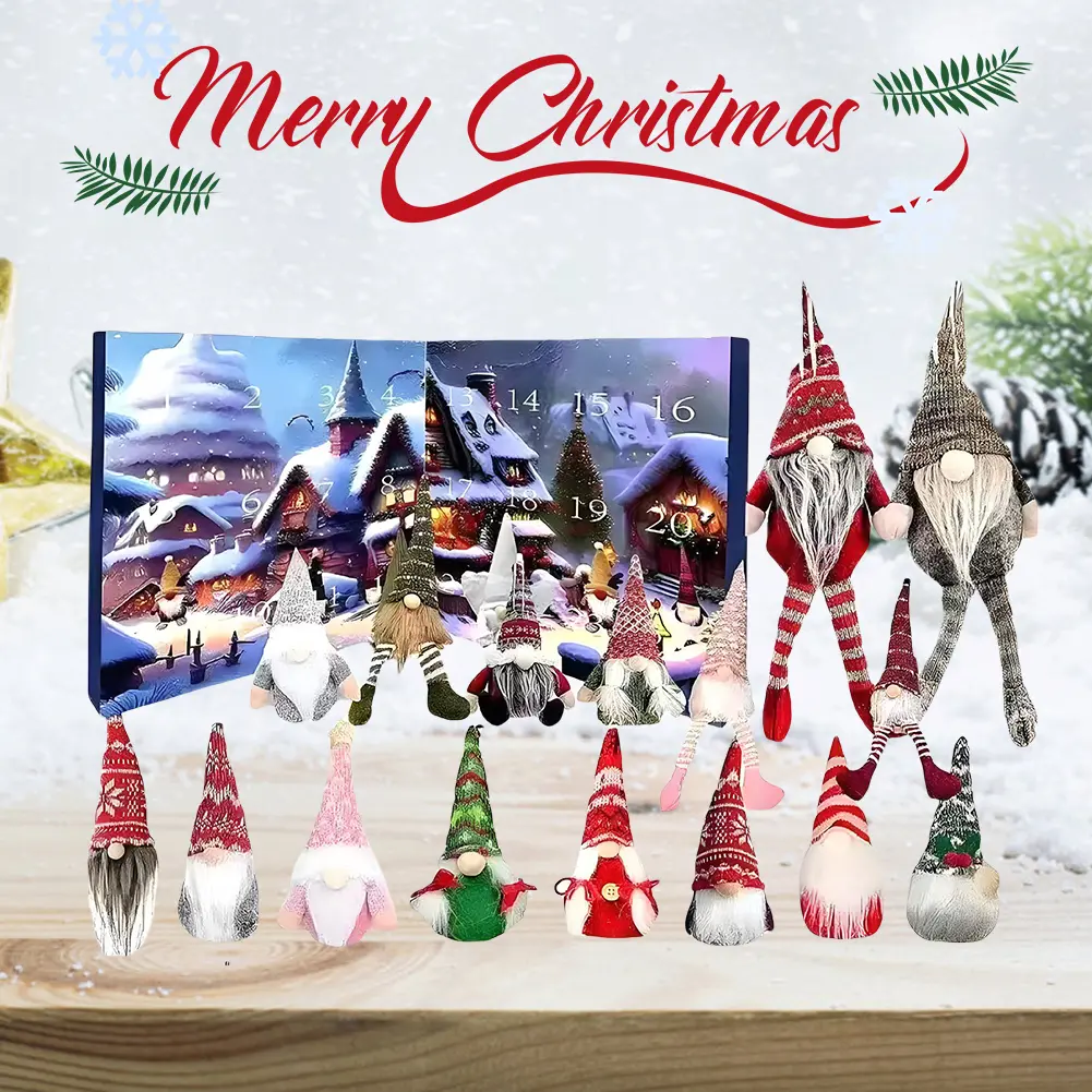 24-Day Christmas Figures Calendars Multi-Purpose Mini Dwarfs Decorations Wear Resist Xmas Plush Gnome Ornaments Gift for Friends