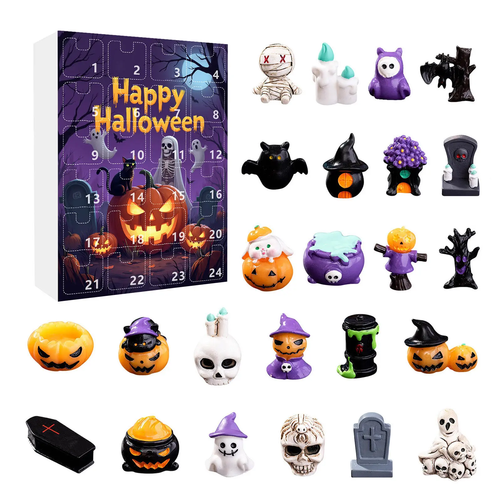 Halloween Advent Calendar 2025 with 24Pcs Resin Figurines Spooky Advent Calendar for Halloween Holiday Decor Calendar Gift