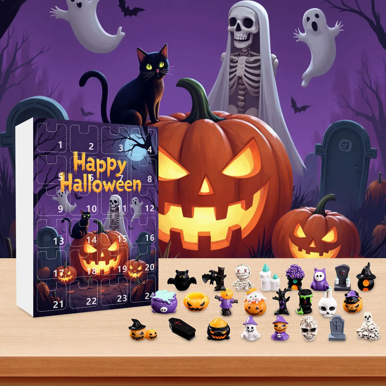 Halloween Advent Calendar 2025 with 24Pcs Resin Figurines Spooky Advent Calendar for Halloween Holiday Decor Calendar Gift