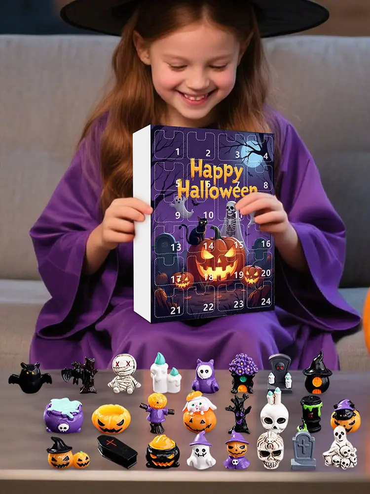 Halloween Advent Calendar 2025 with 24Pcs Resin Figurines Spooky Advent Calendar for Halloween Holiday Decor Calendar Gift
