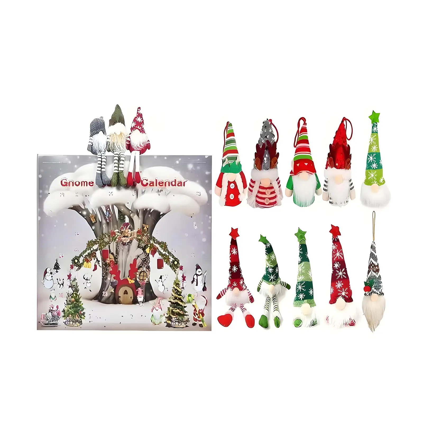 24-Day Gnomes Advent Calendars Wear Resist Mini Gnome Decorations Xmas Plush Gnome Ornaments for Christmas Tree/Backpack Pendant