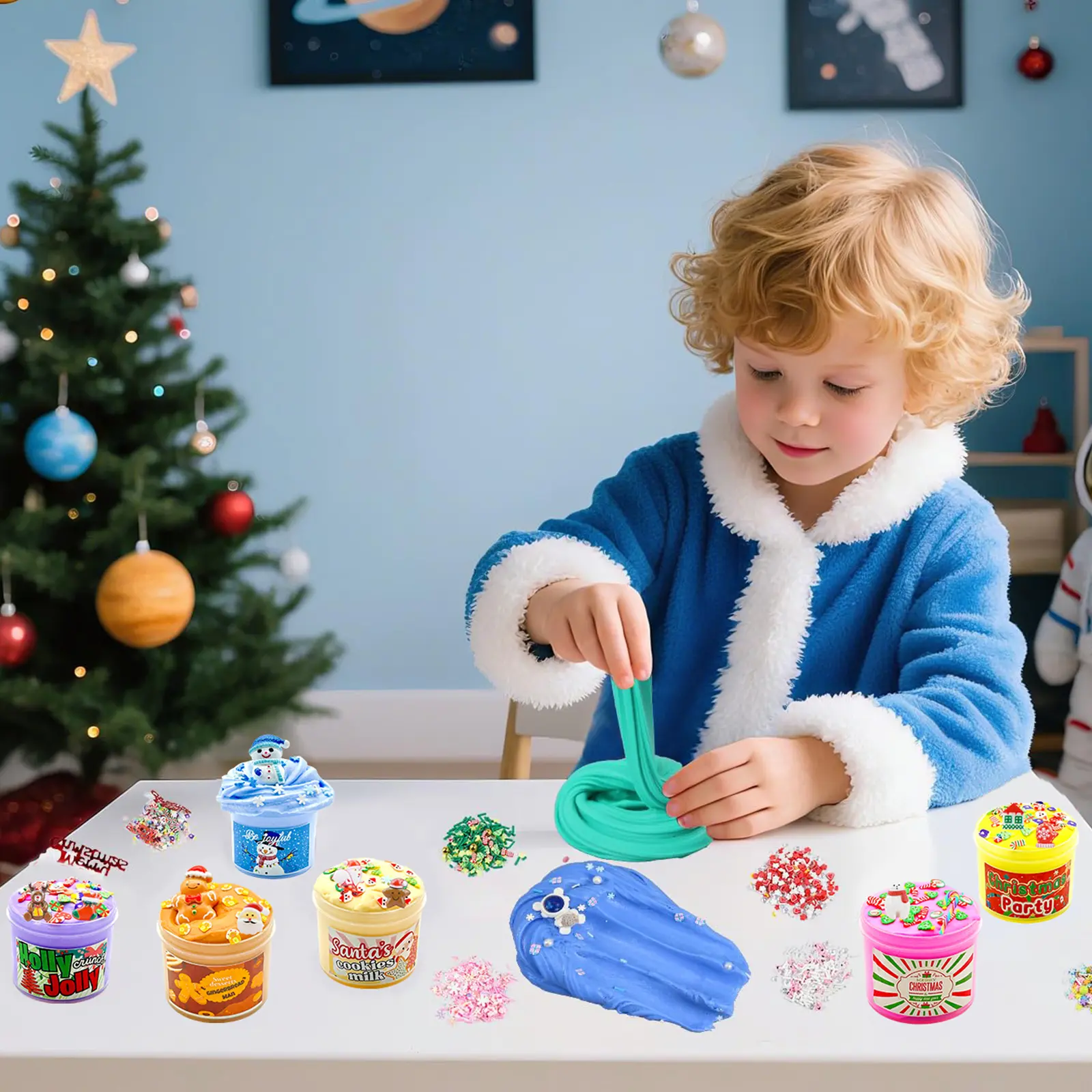 24-Day Slime Advent Calendars Multi-Purpose Fluffy Slime and Charms Kit Reusable Xmas Slime Ornaments for Home Decor