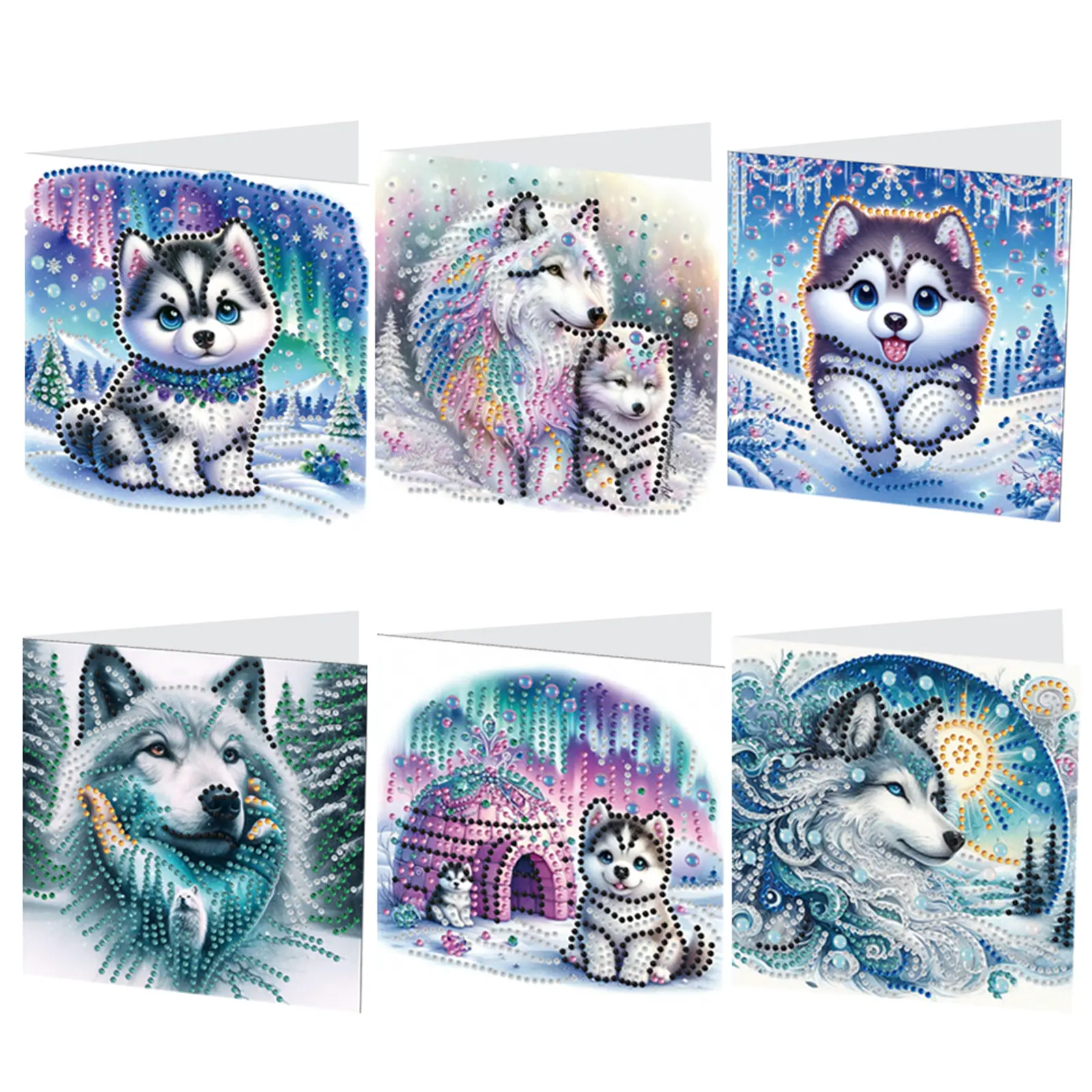 6pcs DIY Rhinestone Diamond Art Mosaic Postcards Diamond Art Greeting Cards for Xmas Birthdays Thanksgiving & Special Occasion