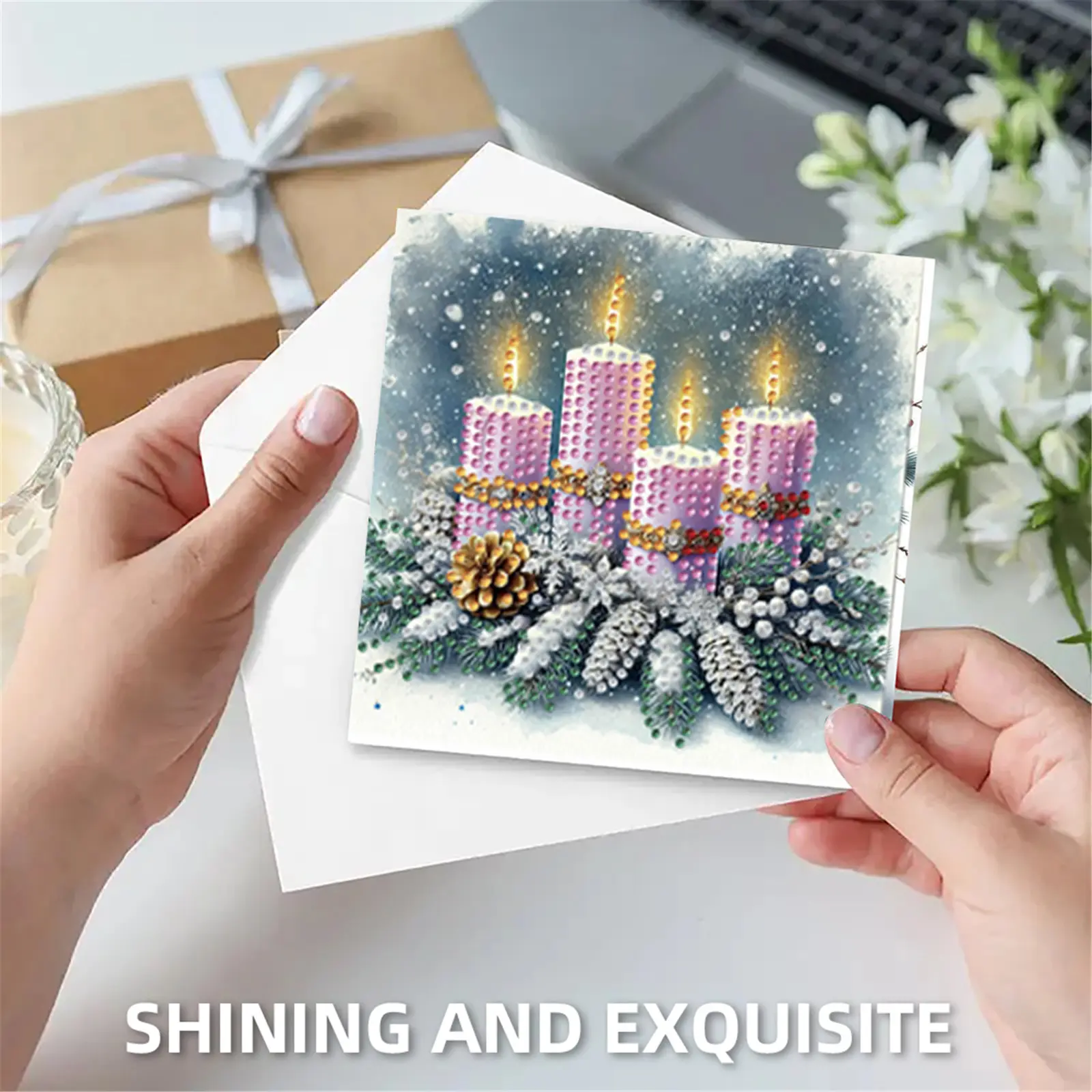 6pcs DIY Rhinestone Diamond Art Mosaic Postcards Diamond Art Greeting Cards for Xmas Birthdays Thanksgiving & Special Occasion