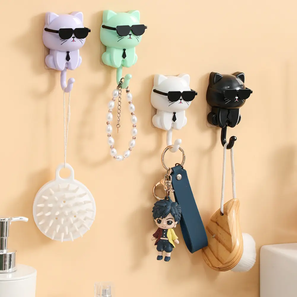 1/2PCS Cartoon Cat Hooks Self Adhesive Decorative Hook  Cute Cat Key Holder Dormitory Bedroom Door Hangers Wall Hanging Sunglass