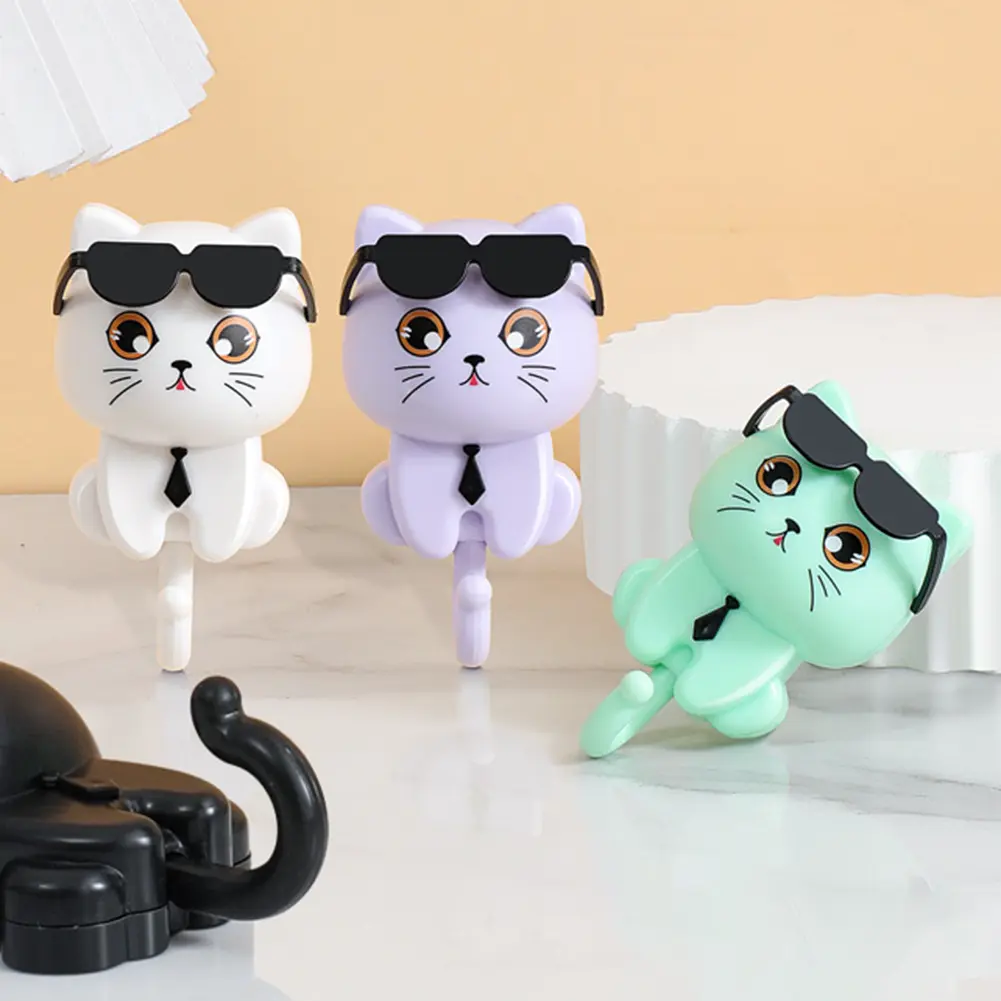 1/2PCS Cartoon Cat Hooks Self Adhesive Decorative Hook  Cute Cat Key Holder Dormitory Bedroom Door Hangers Wall Hanging Sunglass