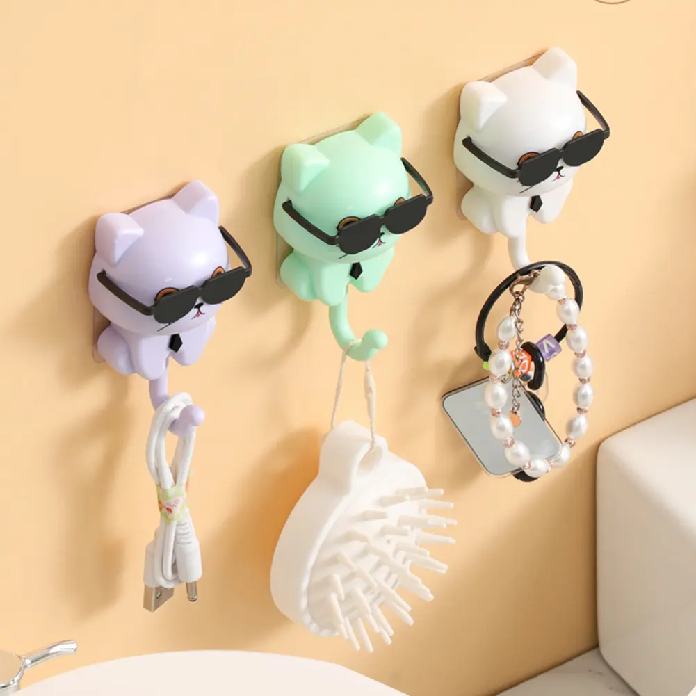 1/2PCS Cartoon Cat Hooks Self Adhesive Decorative Hook  Cute Cat Key Holder Dormitory Bedroom Door Hangers Wall Hanging Sunglass