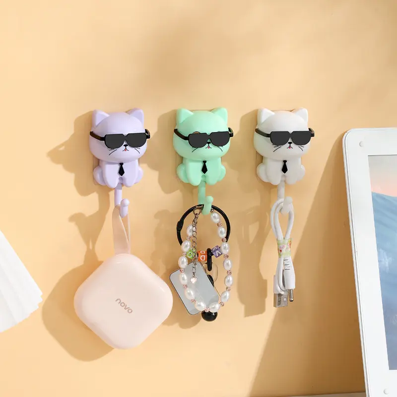 1/2PCS Cartoon Cat Hooks Self Adhesive Decorative Hook  Cute Cat Key Holder Dormitory Bedroom Door Hangers Wall Hanging Sunglass