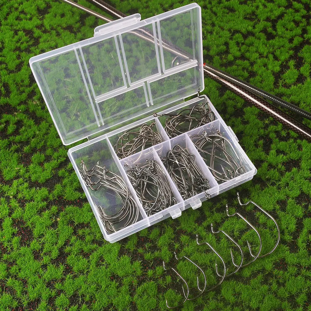 100PCS/Box Fishing Hooks Set High Carbon Steel Carp Fishhook Fishing Barbed Hooks for Saltwater Freshwater Fishing Gear