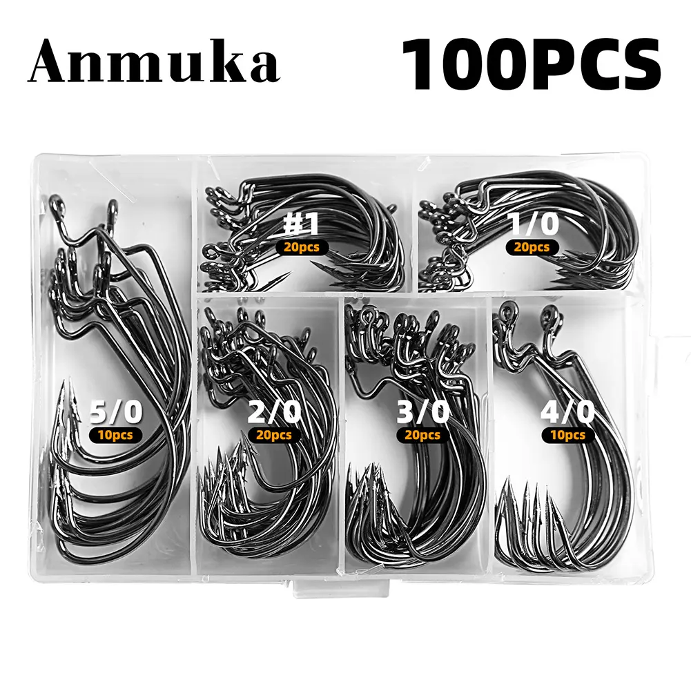 100PCS/Box Fishing Hooks Set High Carbon Steel Carp Fishhook Fishing Barbed Hooks for Saltwater Freshwater Fishing Gear