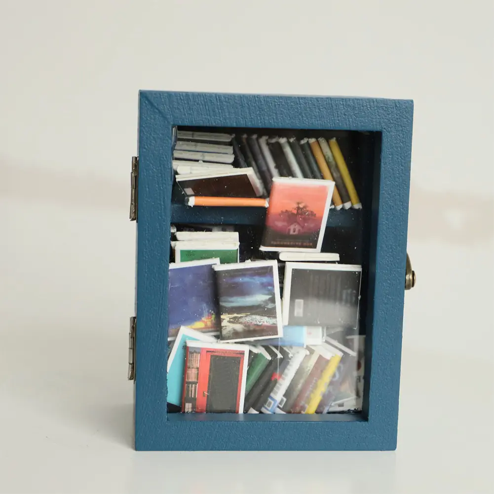 Mini Bookshelf Ornament with 60pcs Mini Books Shake Your Anxiety Pocket Anxiety Bookshelf for Home Room Living Room Office Decor