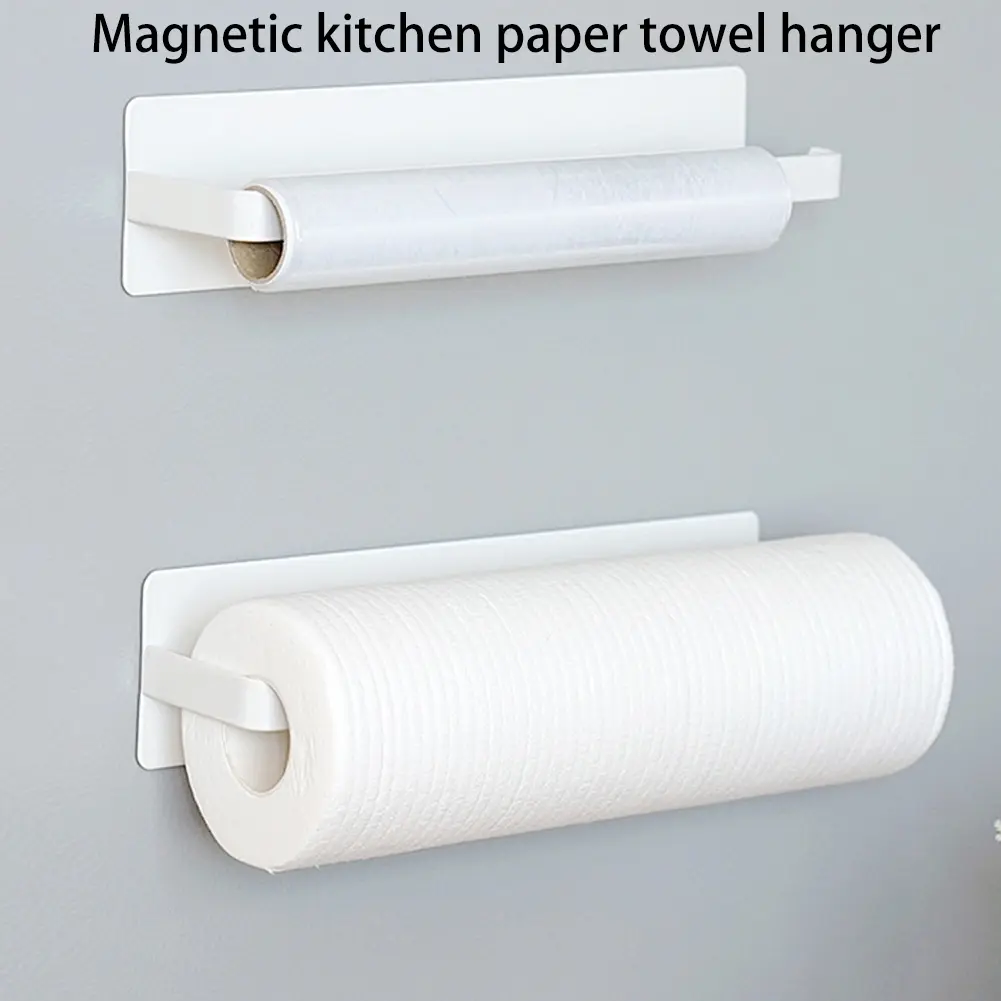Magnetic Paper Towel Holder Toilet Paper Roll Holder Punch Free Paper Towel Rack Strong Magnet Backing for RV Bathroom