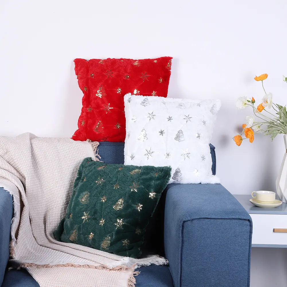 Christmas Tree Snowflake Embroidered Pillowcase Christmas Pattern Throw Pillow Cover for Winter Holiday Decoration