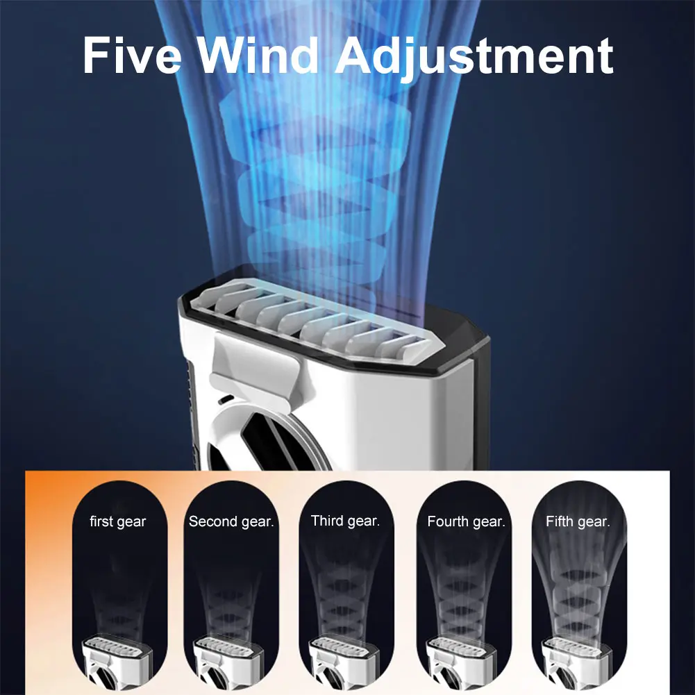 Portable Waist Fan Rechargeable 5 Speeds Wearable Belt Fan LED Digital Display As Power Bank for Outdoor Jobsite Climbing Hiking