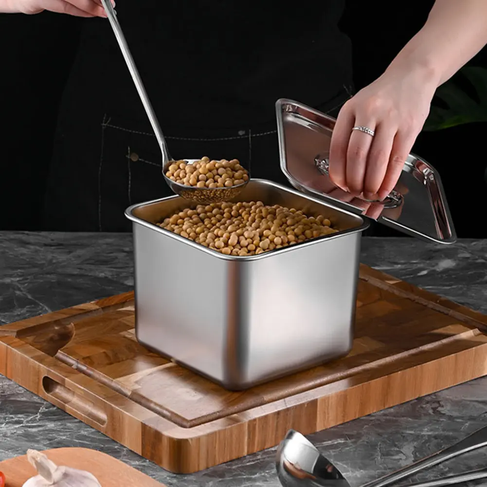 Stainless Steel Condiment Jar with Lid Spice Container Stackable Condiment Canister Seasoning Box for Salt Sugar Oil
