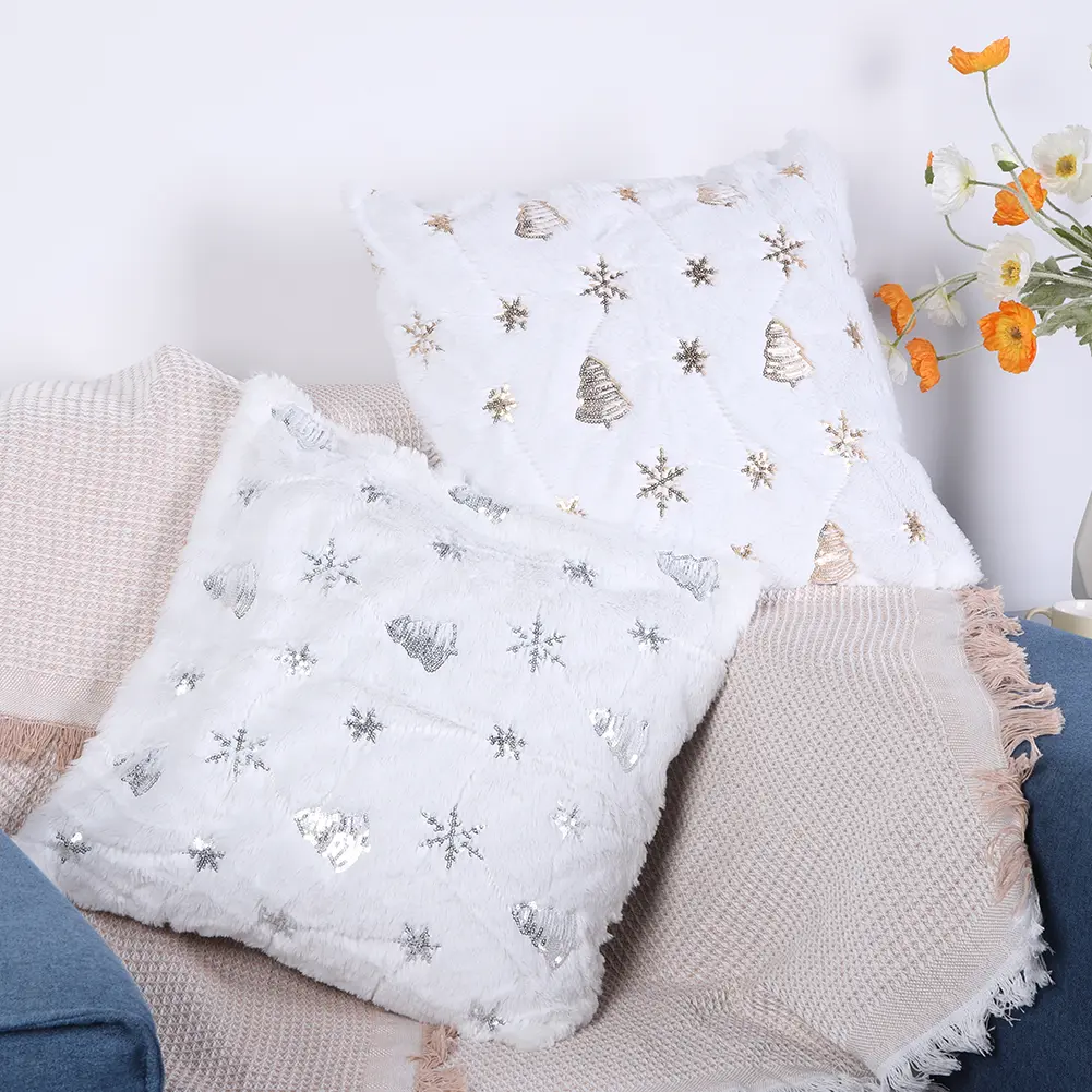 Christmas Tree Snowflake Embroidered Pillowcase Christmas Pattern Throw Pillow Cover for Winter Holiday Decoration