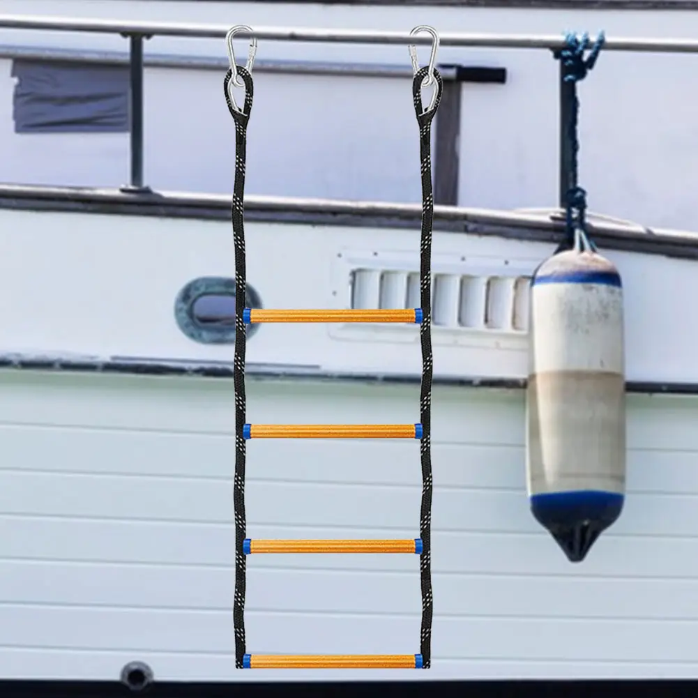 4 Step Heavy Duty Climbing Rope Folding Assist Boat Ladder Swim Ladder for Inflatable Boat Kayak Motorboat Canoeing