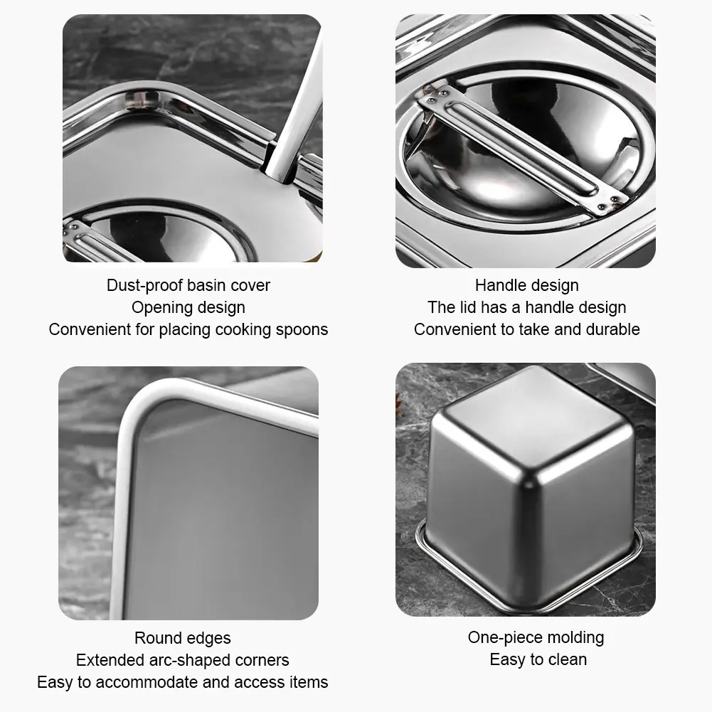 Stainless Steel Condiment Jar with Lid Spice Container Stackable Condiment Canister Seasoning Box for Salt Sugar Oil